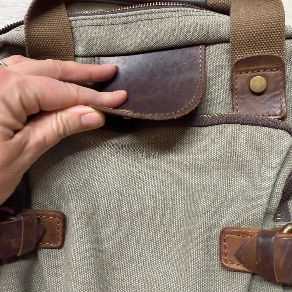 ACACIA Canvas Leather‎ Trim Messenger Bag Crossbody Satchel Khaki Green